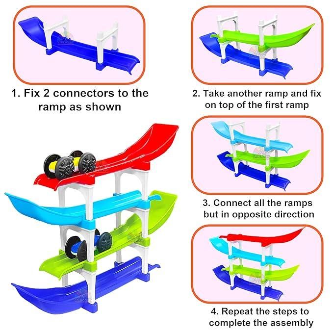 side view of multi level car ramp toy structure