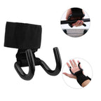 padded wrist strap of weight lifting rod hooks